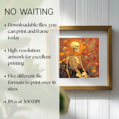 Halloween Skeleton Art Print: Spooky Wall Decor (Digital Download, 5 Sizes Included)