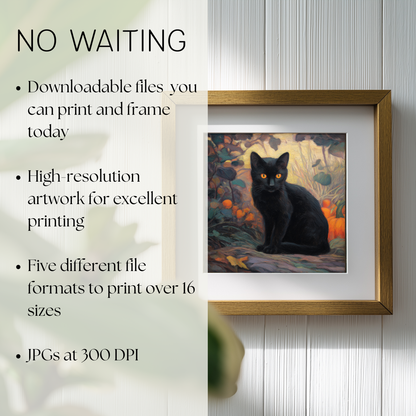 Halloween Forest Cat Art Print: Spooky Fall Decor (Digital Download, 5 Sizes Included)