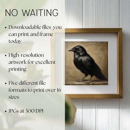 Vintage Halloween Crow Print: Fall Wall Art (Digital Download, 5 Sizes Included)