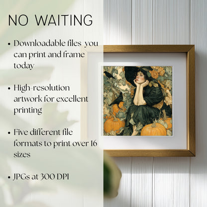 Art Nouveau Halloween Print: Vintage Fall Portrait Decor (Digital Download, 5 Sizes Included)