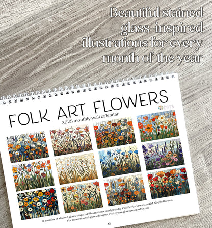 2025 Folk Art Flowers Wall Calendar