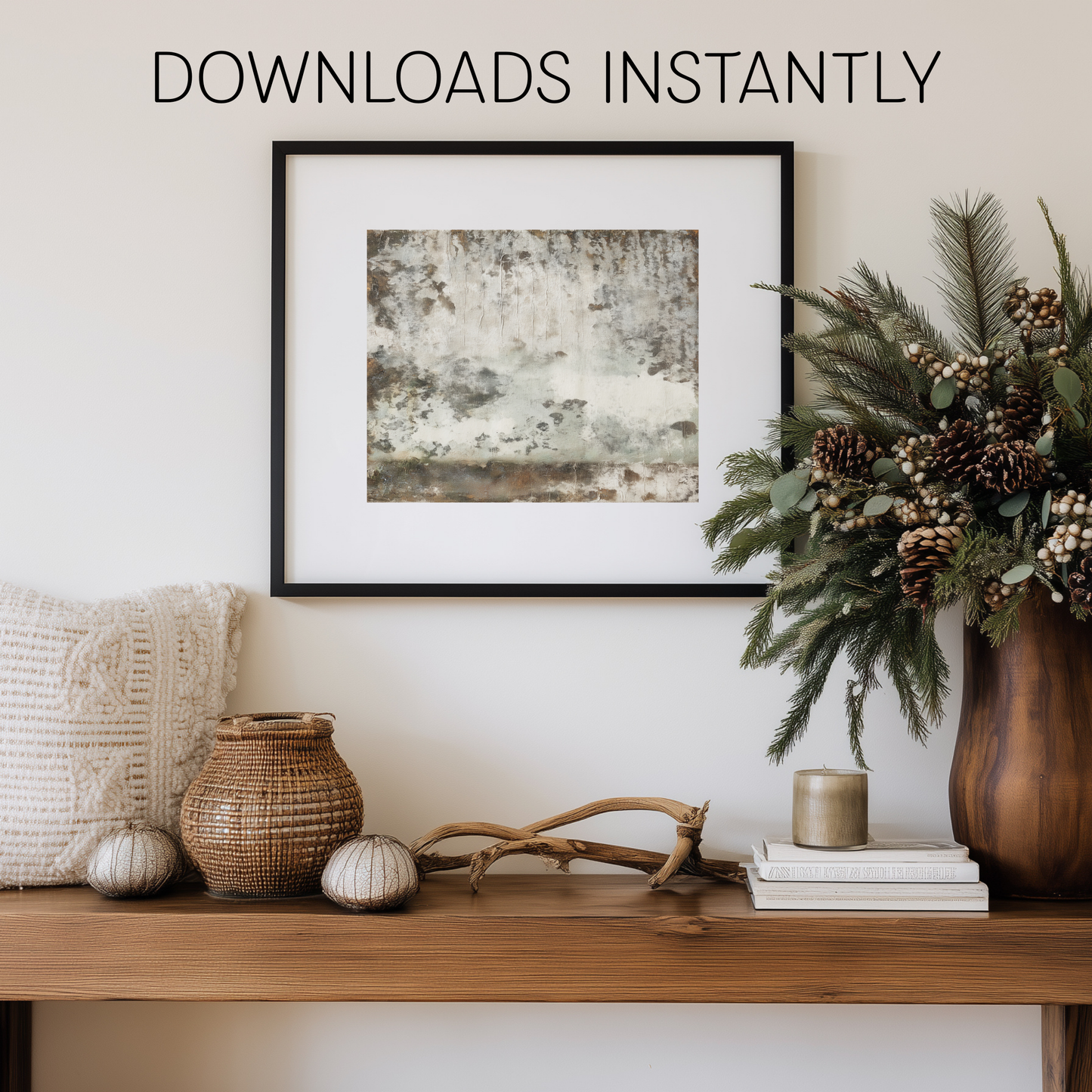 Printable Wabi Sabi Landscape Wall Art, White and Bronze