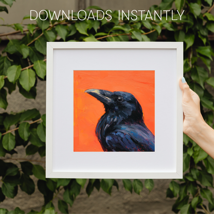 Halloween Printable Raven Wall Art, Original Artwork with 5 Sizes Included, Instant Digital Download for Halloween, Printable Square Art