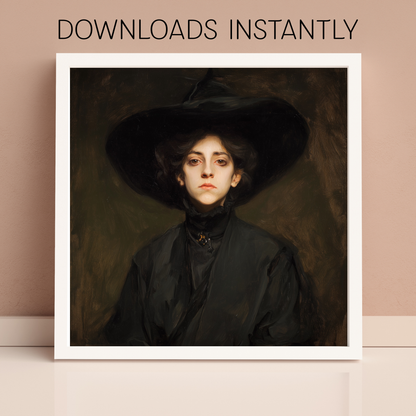 Halloween Witch Portrait Art Print: Spooky Wall Decor (Digital Download, 5 Sizes Included)