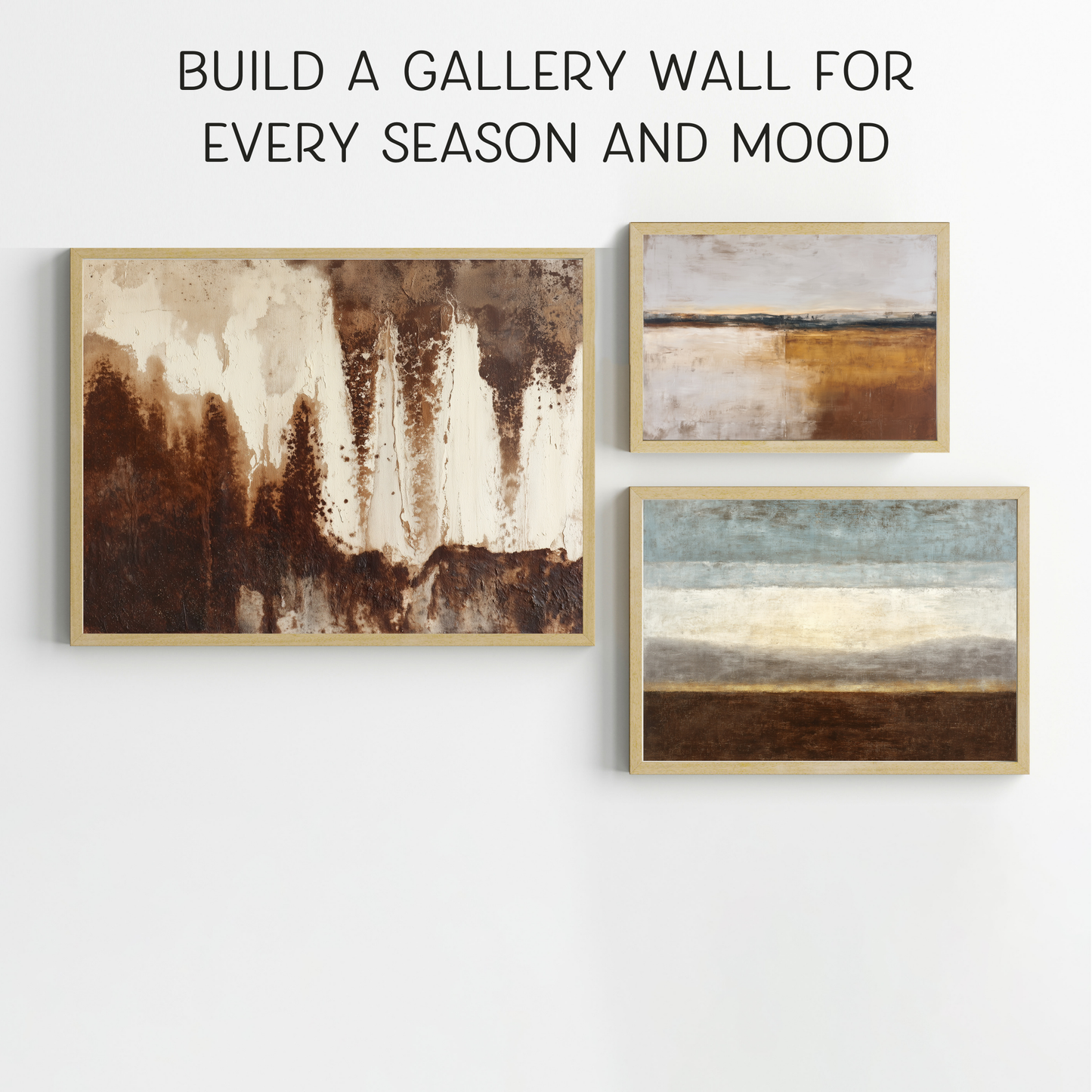 Printable Wabi Sabi Landscape Wall Art, White and Bronze