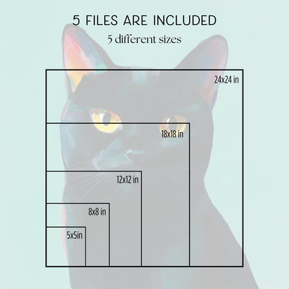 Halloween Printable Black Cat Wall Art, Original Artwork with 5 Aspect Ratios Included, Instant Digital Download, Printable Halloween Art