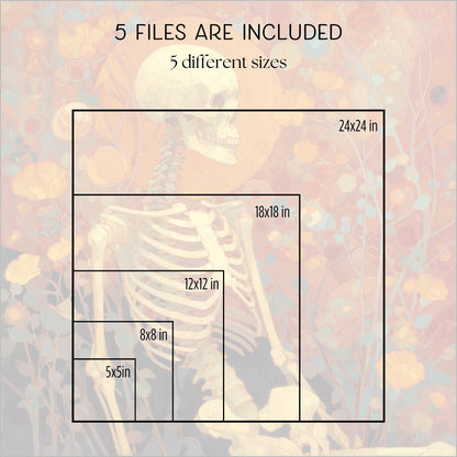 Halloween Skeleton Art Print: Spooky Wall Decor (Digital Download, 5 Sizes Included)