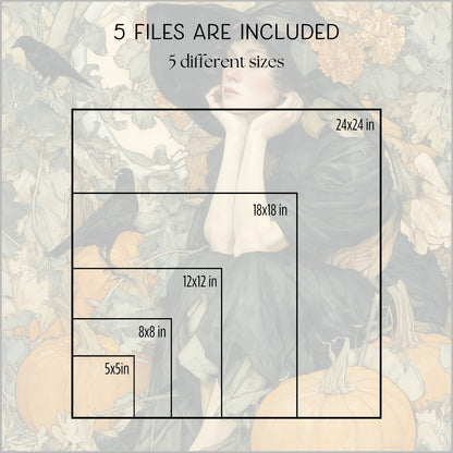 Art Nouveau Halloween Print: Vintage Fall Portrait Decor (Digital Download, 5 Sizes Included)