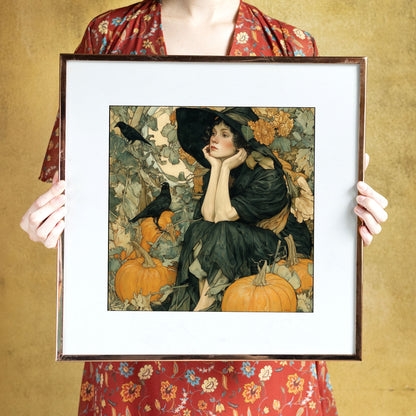 Art Nouveau Halloween Print: Vintage Fall Portrait Decor (Digital Download, 5 Sizes Included)