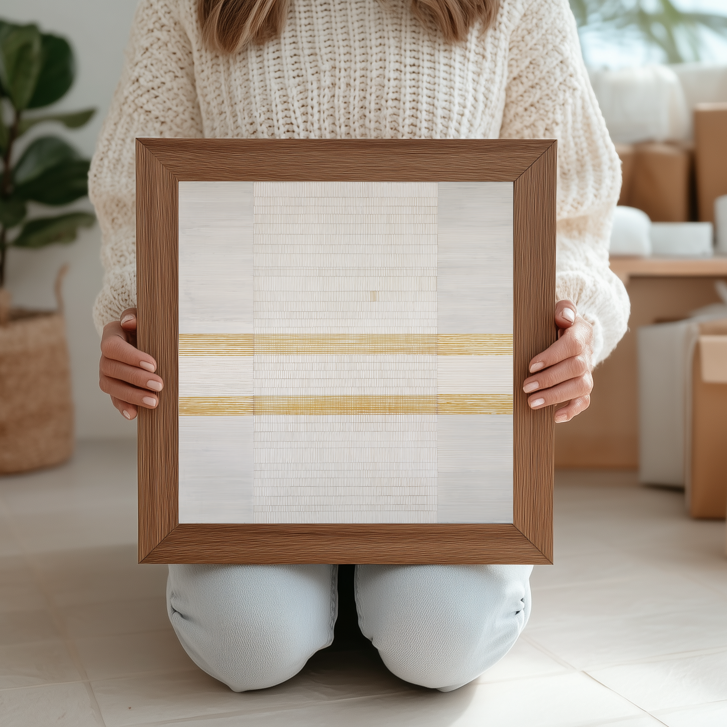 Printable Minimalist Wabi Sabi White and Gold Geometric Art Print