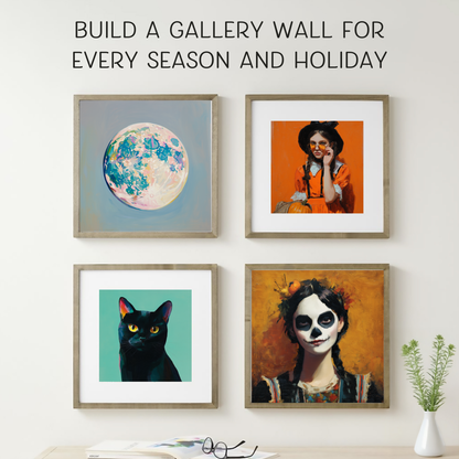 Halloween Printable Raven Wall Art, Original Artwork with 5 Sizes Included, Instant Digital Download for Halloween, Printable Square Art