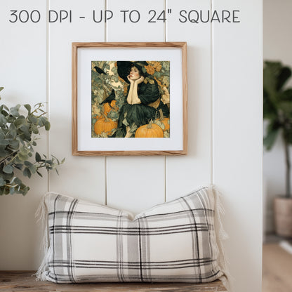 Art Nouveau Halloween Print: Vintage Fall Portrait Decor (Digital Download, 5 Sizes Included)