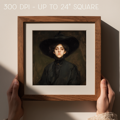 Halloween Witch Portrait Art Print: Spooky Wall Decor (Digital Download, 5 Sizes Included)