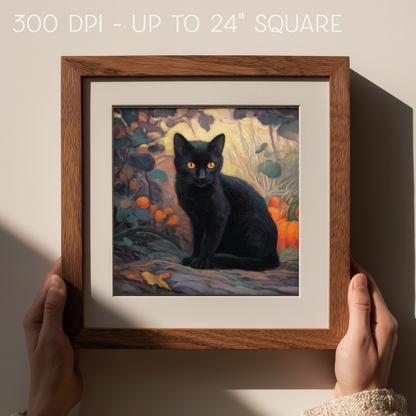 Halloween Forest Cat Art Print: Spooky Fall Decor (Digital Download, 5 Sizes Included)