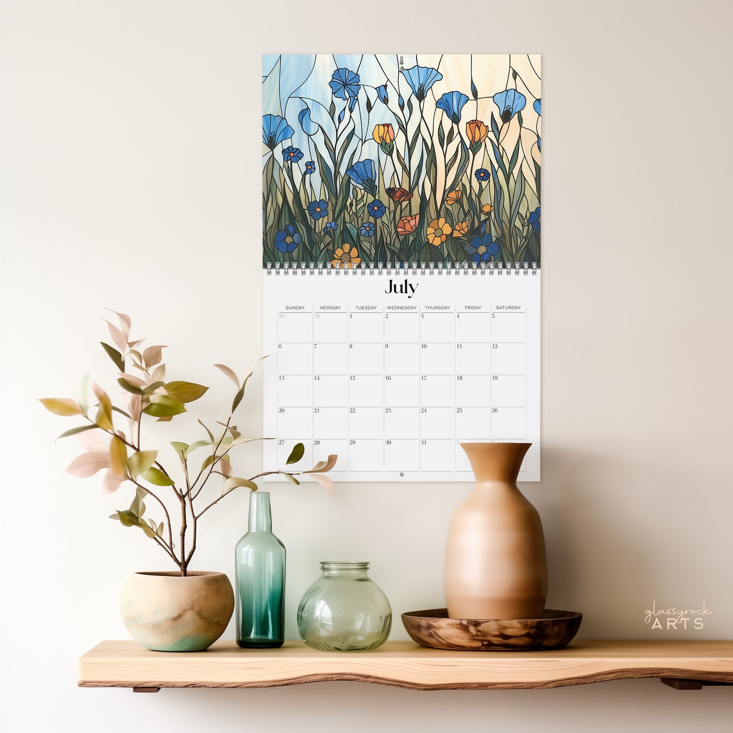 2025 Folk Art Flowers Wall Calendar