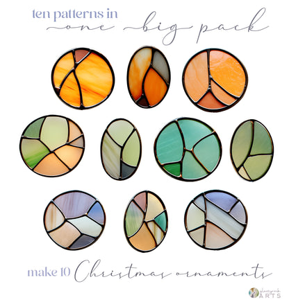 A picture of the Stained Glass Christmas Ornaments Pattern 10 Pack from GlassyRock Arts. 