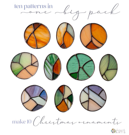 Stained Glass Christmas Ornaments Pattern 10 Pack