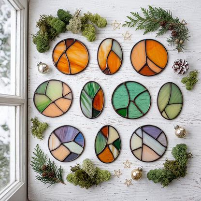 Stained Glass Christmas Ornaments Pattern 10 Pack