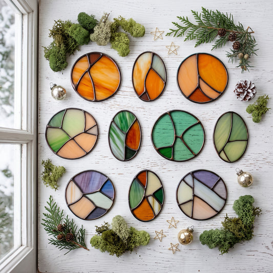 Stained Glass Christmas Ornaments Pattern 10 Pack