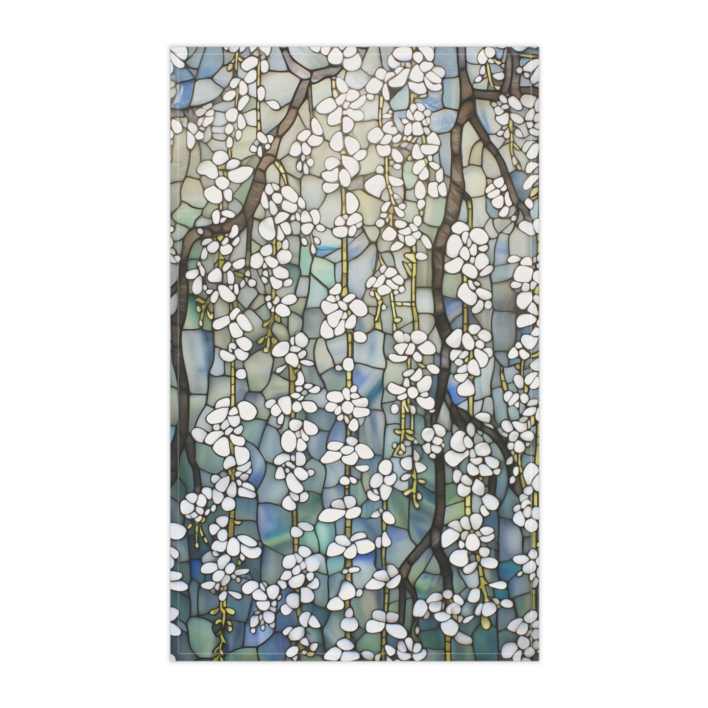 Stained Glass White Wisteria Kitchen Towel - 18x30"
