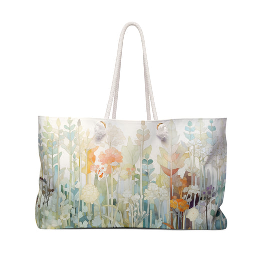 An image of the Stained Glass Pastel Flowers Oversized Tote Bag,white rope handles, by GlassyRock Arts