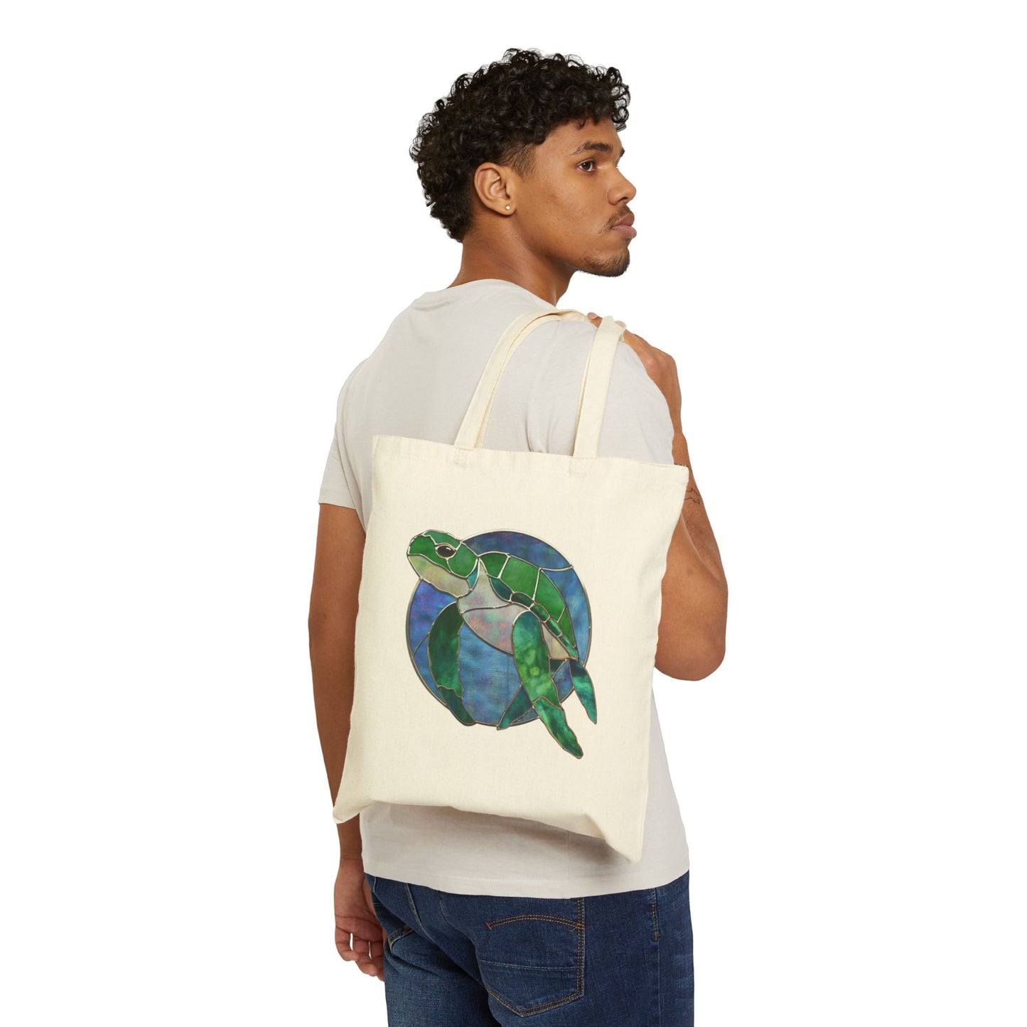 Stained Glass Turtle Cotton Canvas Tote Bag