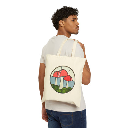 Stained Glass Mushrooms Cotton Canvas Tote Bag