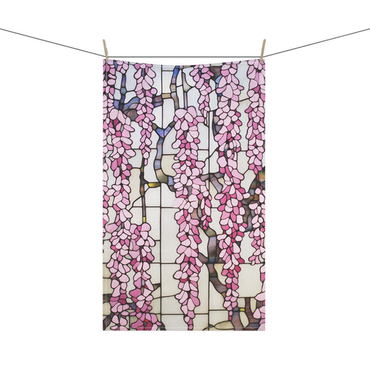 Stained Glass Pink Wisteria Kitchen Towel - 18x30"