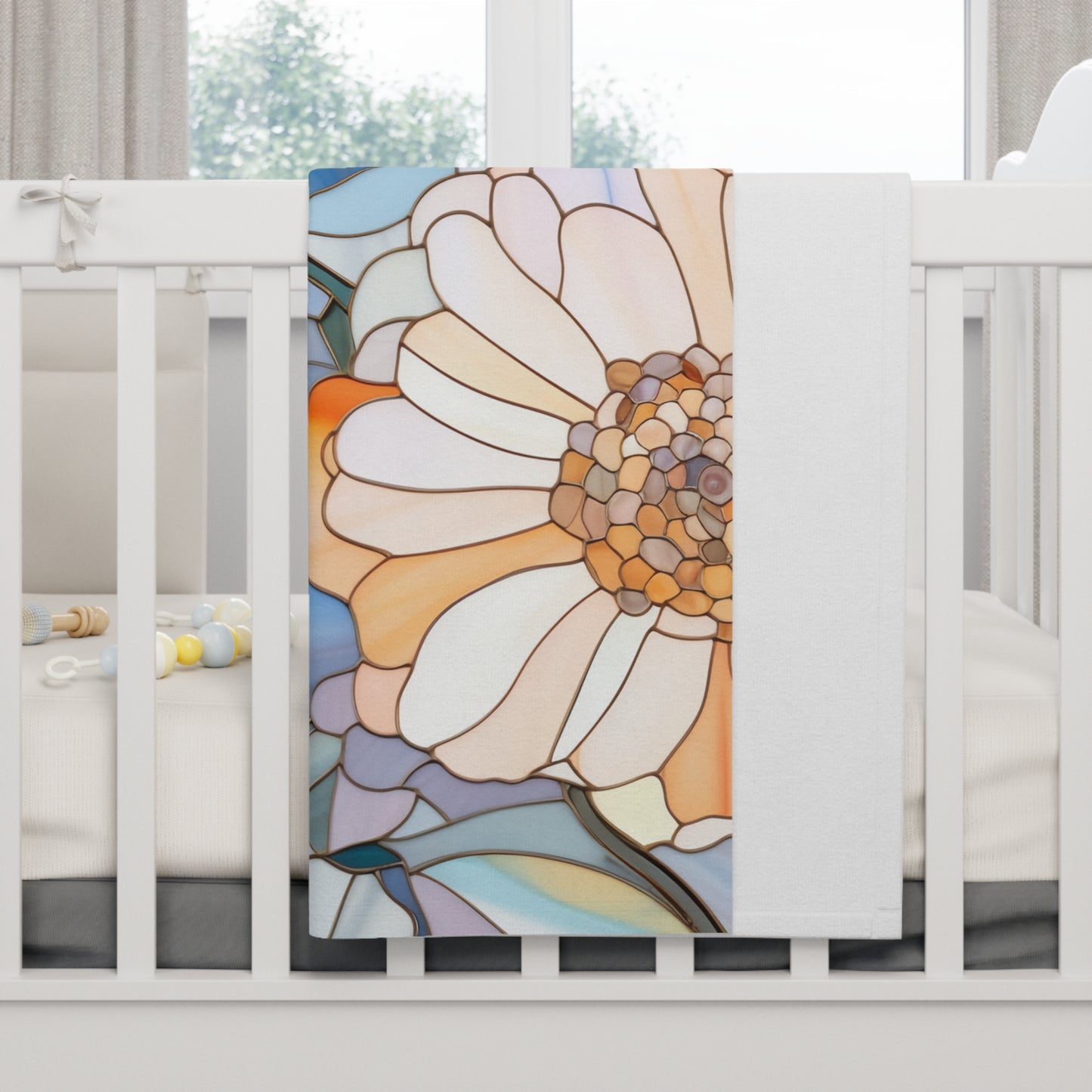 Stained Glass Flowers Soft Fleece Baby Blanket