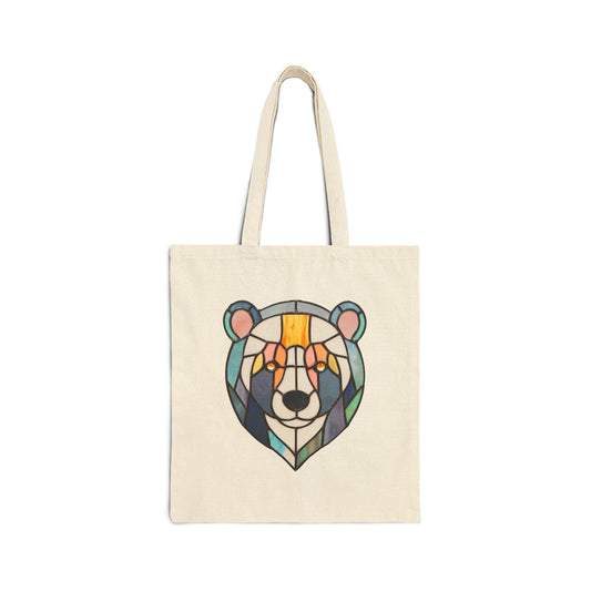 Stained Glass Patchwork Bear Cotton Canvas Tote Bag