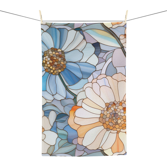 Stained Glass Flowers Kitchen Tea Towel - 16x25" Soft Waffle Towel