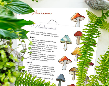 A picture of the Easy Mushroom Ornaments Stained Glass Patterns, Pack of 13 from GlassyRock Arts. 