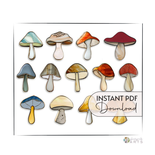 Easy Mushrooms Stained Glass Patterns, Pack of 13