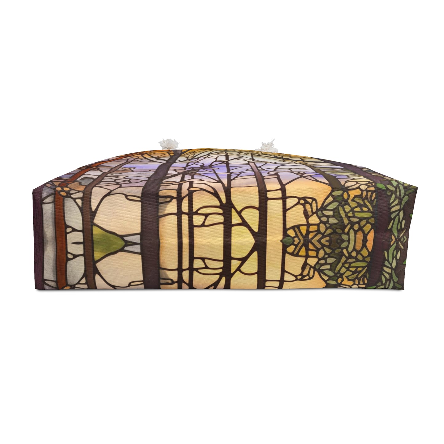 An image of the Stained Glass Forest Oversized Tote Bag,white rope handles, by GlassyRock Arts