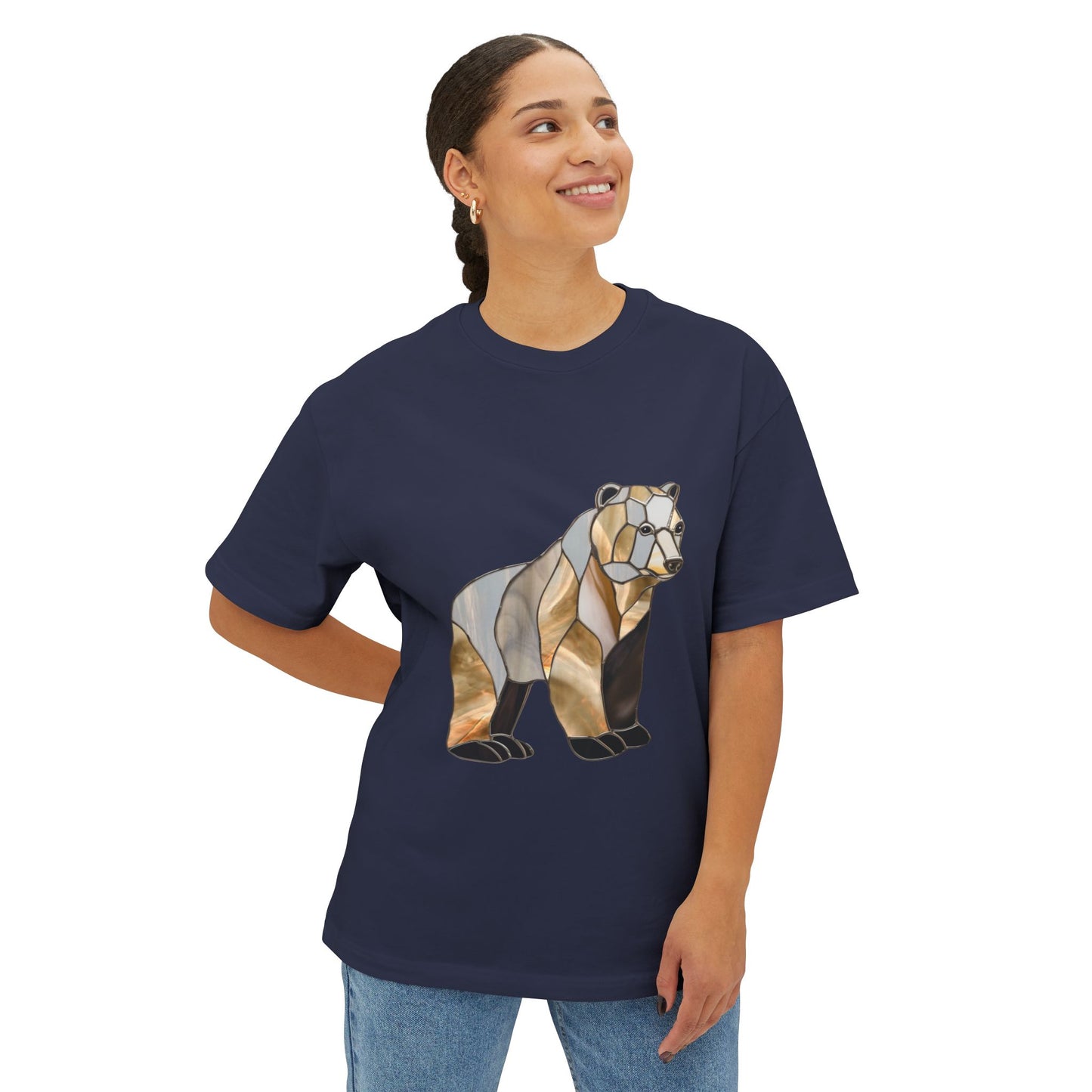 Stained Glass Grizzly Bear Oversized Tee Shirt