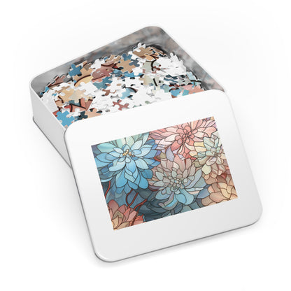 A picture of the Stained Glass Flowers Jigsaw Puzzle from GlassyRock Arts. 