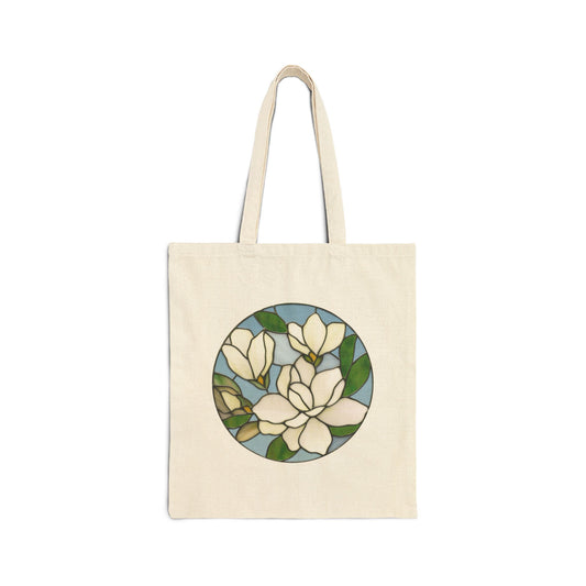 Stained Glass Magnolia Cotton Canvas Tote Bag