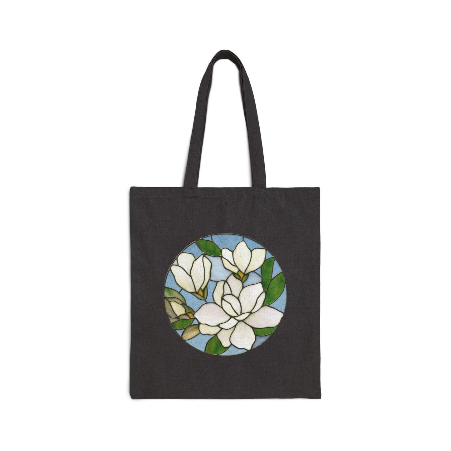 Stained Glass Magnolia Cotton Canvas Tote Bag