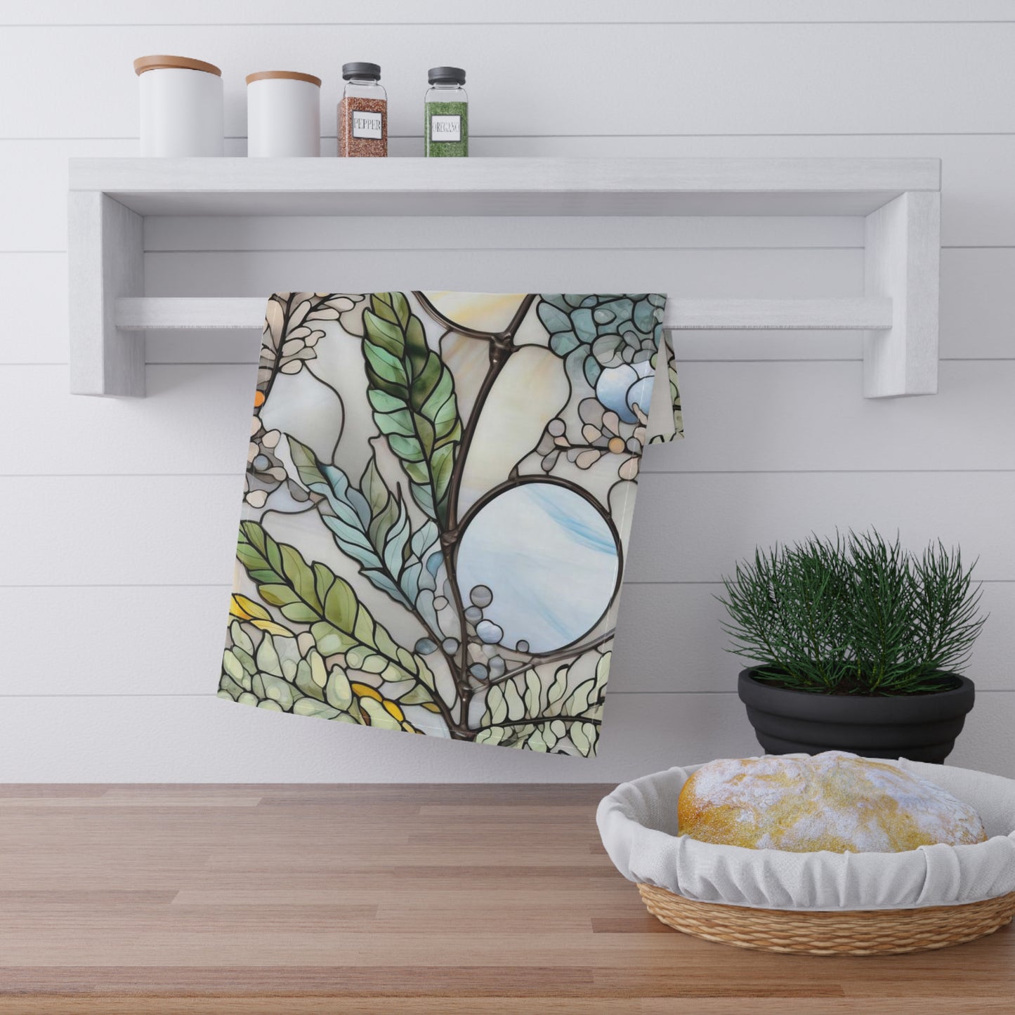 Stained Glass Ferns Kitchen Towel - 18x30"
