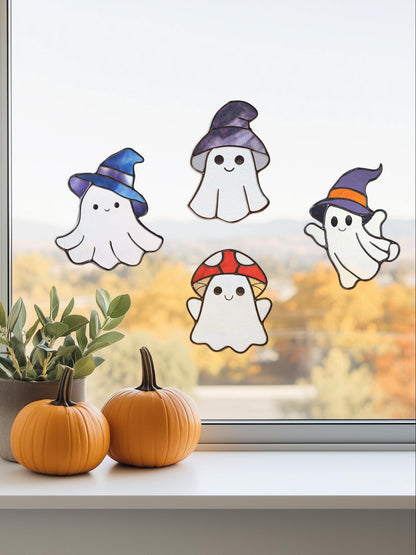 Four Ghost Stained Glass Patterns: Halloween Suncatcher Template (PDF & PNG)