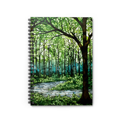 A picture of the Stained Glass Forest Spiral Notebook from GlassyRock Arts. 