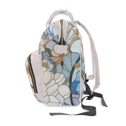 A picture of the Stained Glass Flowers Multi-Purpose Diaper Backpack from GlassyRock Arts. 