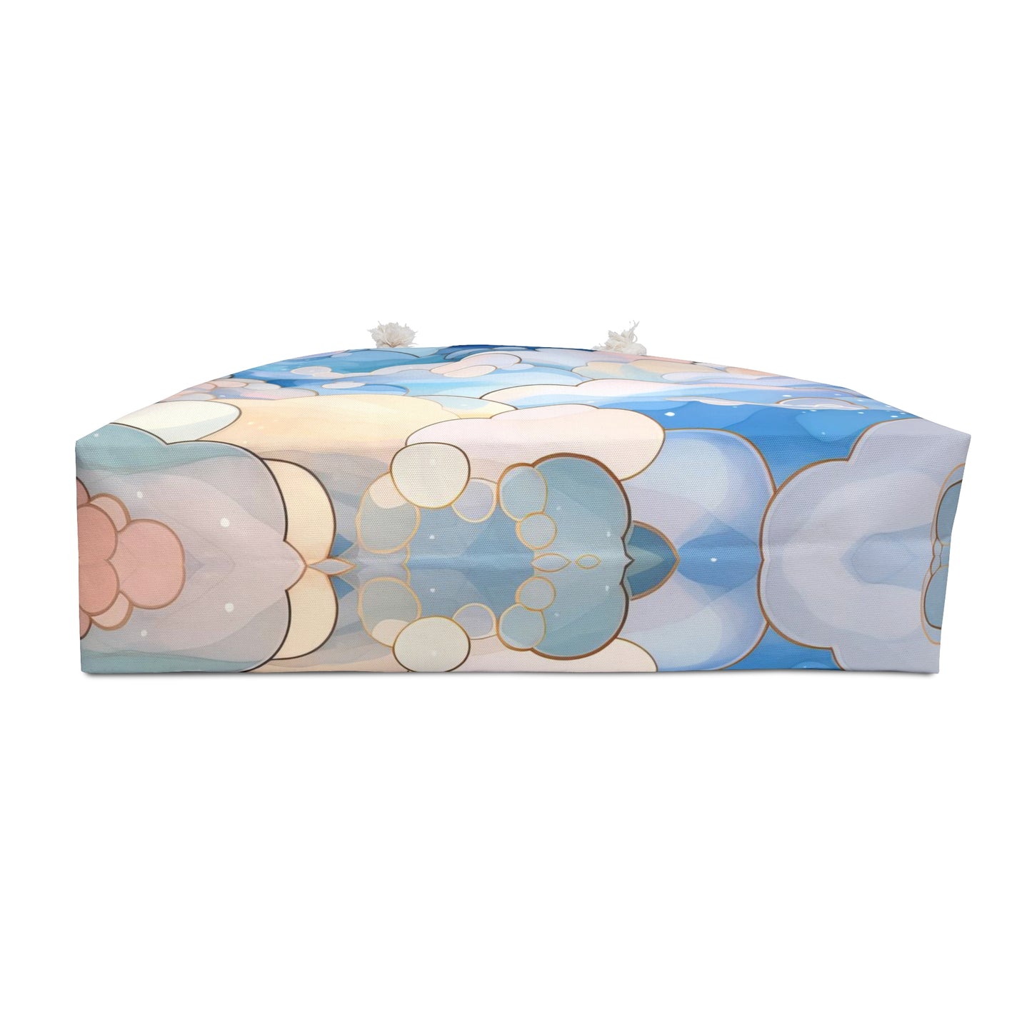 An image of the Stained Glass Clouds Oversized Tote Bag, Blue,white rope handles, by GlassyRock Arts