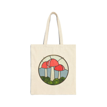 Stained Glass Mushrooms Cotton Canvas Tote Bag