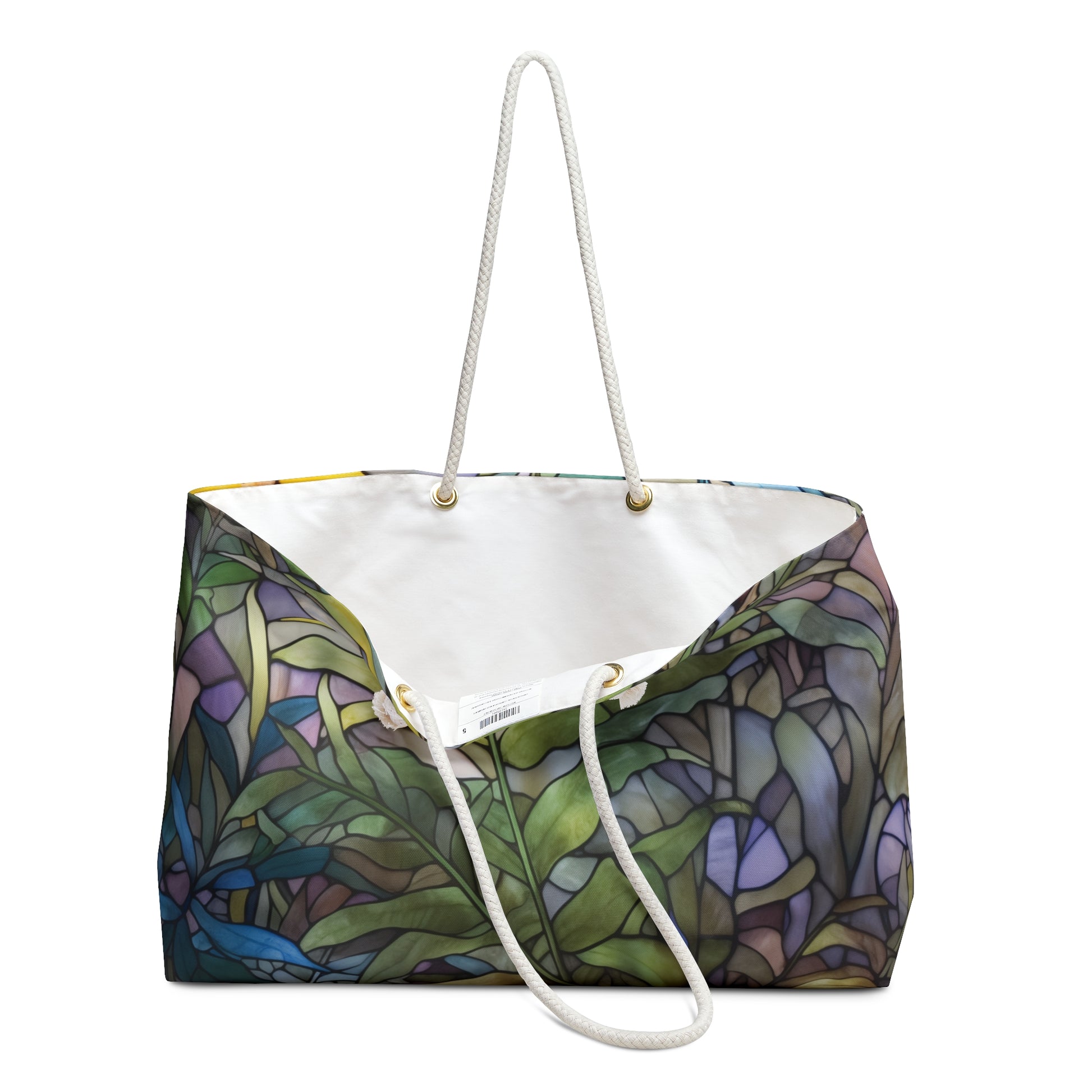 A picture of the Stained Glass Ferns Weekender Oversized Tote Bag from GlassyRock Arts. 