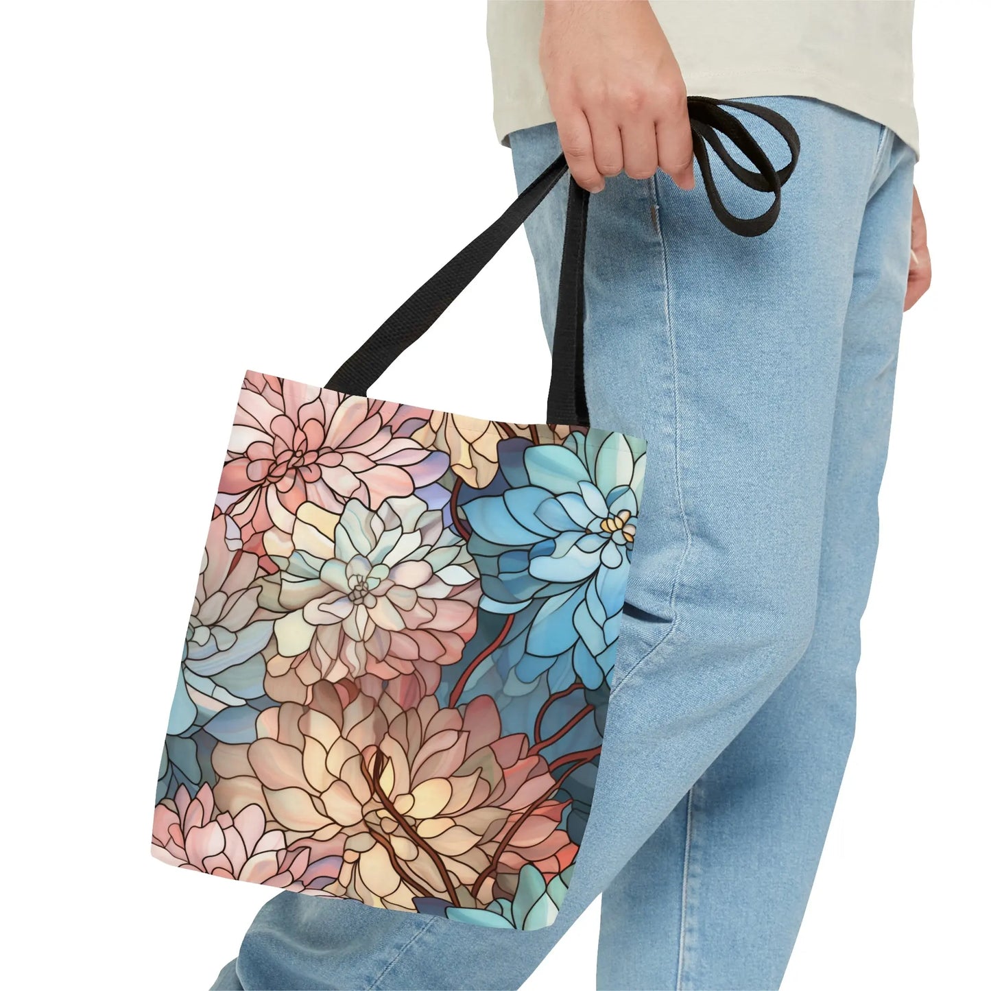 Stained Glass Flowers Tote Bag