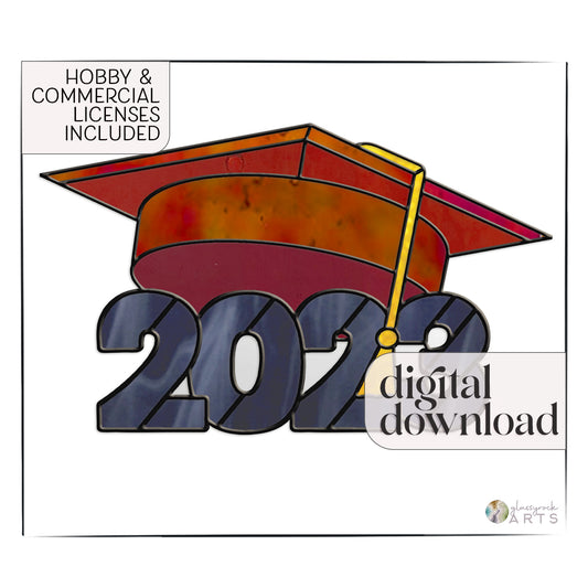 A picture of the Class of 2023 Graduate Cap Stained Glass Pattern from GlassyRock Arts. 