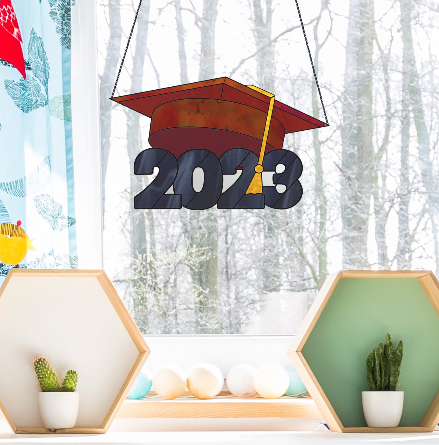 Class of 2023 Graduate Cap Stained Glass Pattern