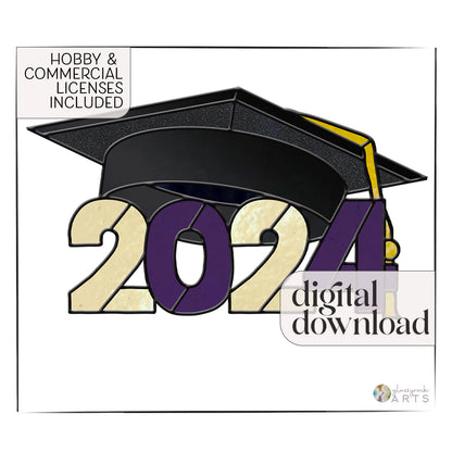 A picture of the Class of 2024 Graduate Cap Stained Glass Pattern from GlassyRock Arts. 