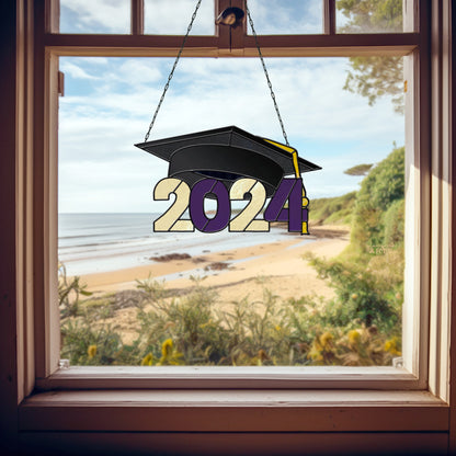 A picture of the Class of 2024 Graduate Cap Stained Glass Pattern from GlassyRock Arts. 